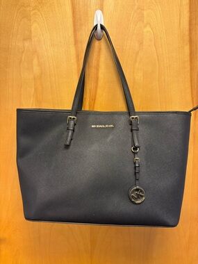Michael Kors Black Saffiano Tote with Gold Logo Charm